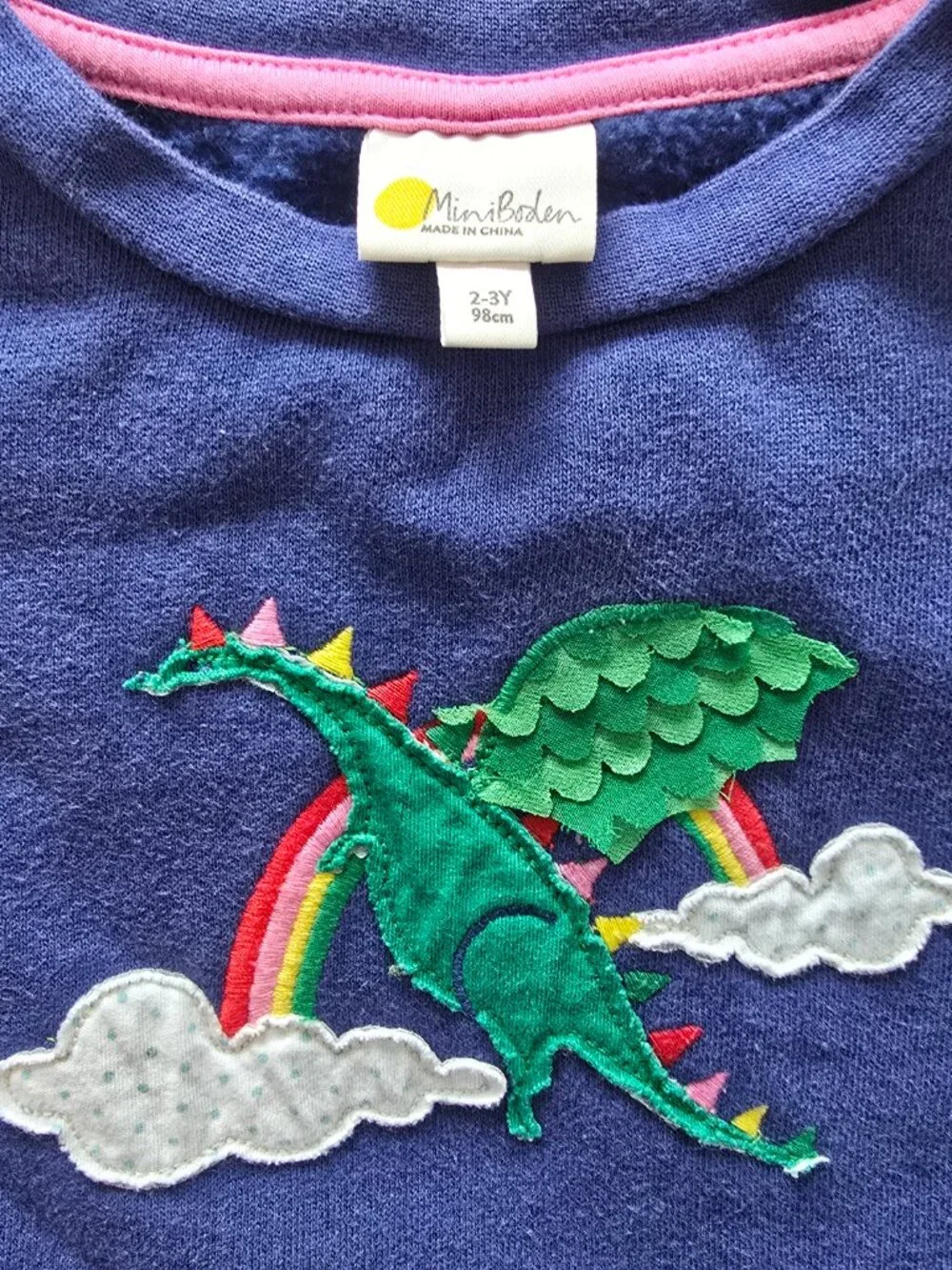 2-3Y Mini Boden Girls Dragon Applique Sweatshirt Dress & Tights Set
